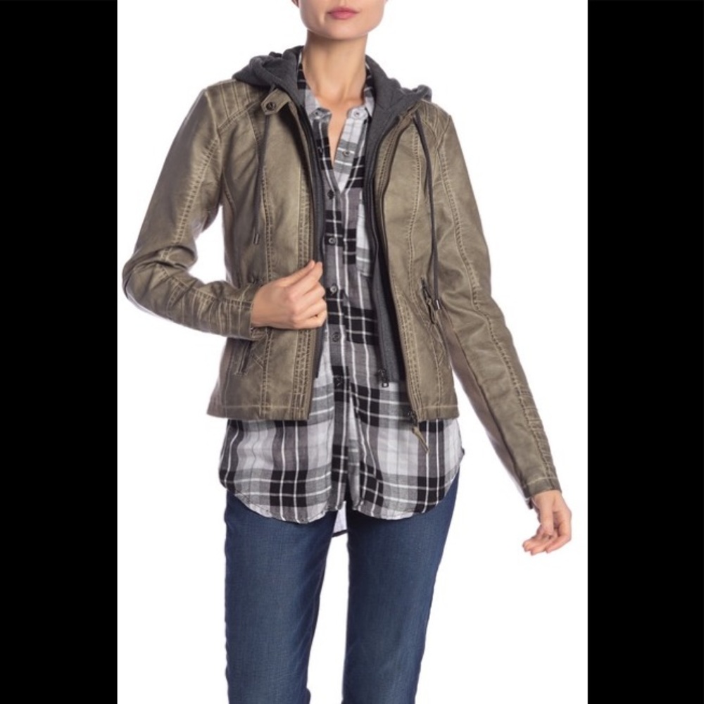 Sebby Faux Leather Knit Hooded Jacket L